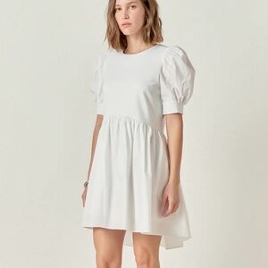 ENGLISH FACTORY PUFF SLEEVE HIGH LOW KNIT COMBO DRESS SIZE SMALL